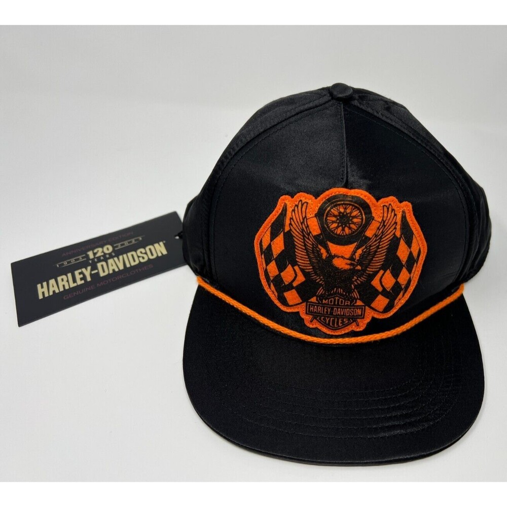 Harley Davidson 120th Anniversary Men's Racing Flag Eagle Black Snapback Hat Cap